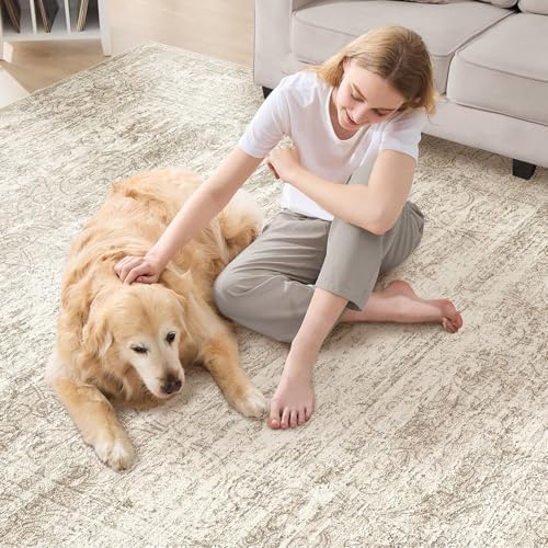 DMOYEST Area Rug Living Room Rugs - 9x12 Abstract Large Soft Indoor Washable Rug Neutral Modern Low Pile Carpet for Bedroom Dining Room Farmhouse Home Office - Vintage Beige - Image 6