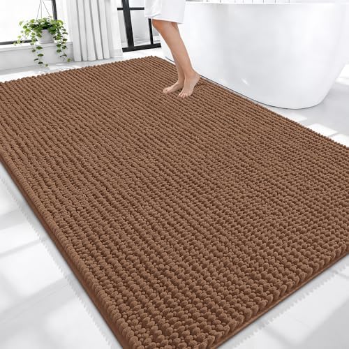 OLANLY Thick Chenille Large Bathroom Rugs 70x46, Absorbent Bath Mat, Mocha by OLANLY