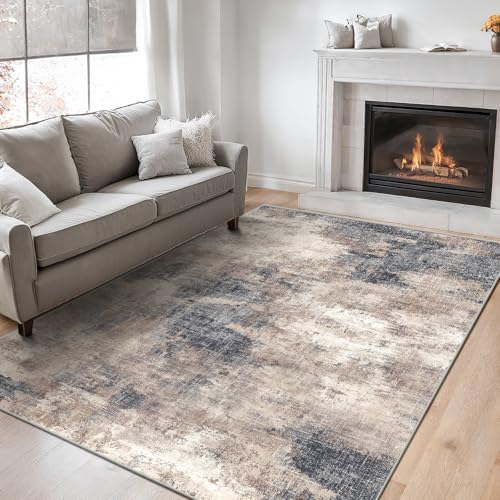 6x9 Area Rug Living Room, Modern Abstract Washable Indoor Carpet Brown by AMADAHOMEFURNISHING