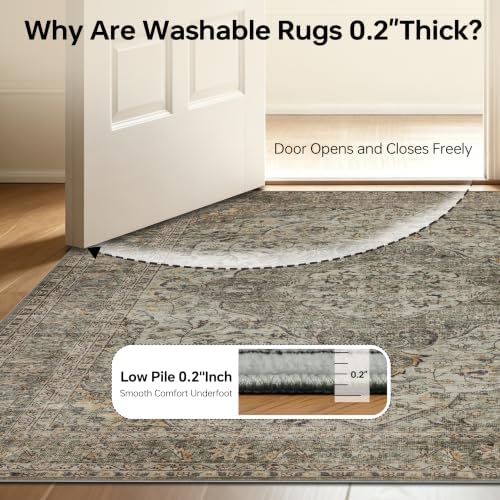 RCTJHOME 8x10 Olive Green Vintage Washable Area Rug Non-Slip Soft Carpet - Image 5