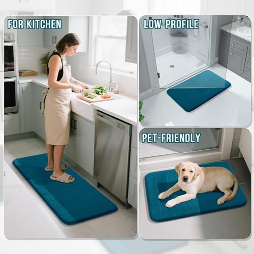 Yimobra Large Bath Mat 36"x24", Super Soft Quick Dry Memory Foam Bathroom Rug, Water Absorbent, Non Slip Backing Machine Washable for Tub Shower, Thick Comfort Support, Peacock Blue - Image 6