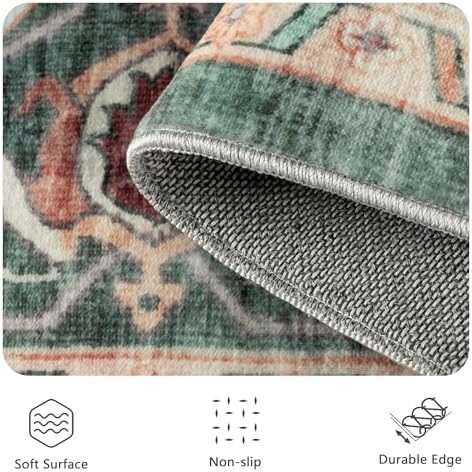 6x9 Area Rugs - Washable Rug Vintage Distress Boho Medallion Rugs for Living Room, Soft Non-Slip Backing Low Pile Carpet for Bedroom Dining Room Office Nursery Dorm Home, Green Brown - Image 5