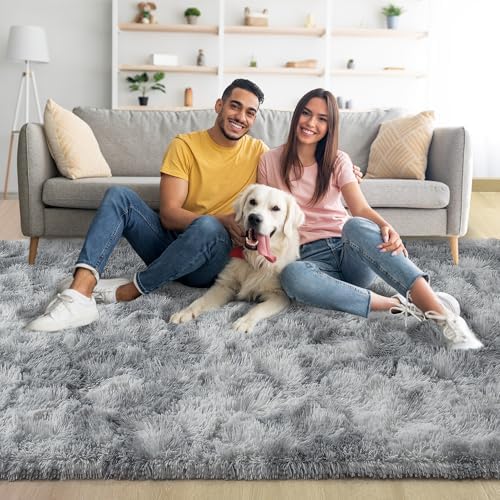 6x9 Large Tie-Dyed Grey Fluffy Area Rug Non-Slip for Living Room Bedroom - Image 2