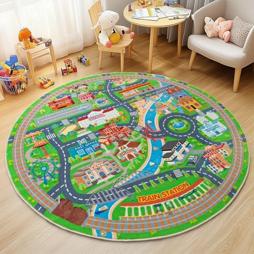 Car Rug Play Mat for Kids, 72" Round Playmat for Kid Bedroom - Image 2