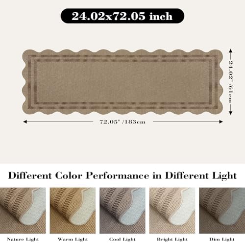 Scalloped Easy Jute 2x6 Kitchen Runner Rug, Washable Rugs for Entryway Non Slip Outdoor Indoor Hallway Rug, Farmhouse Brown Carpet for Entry Bedroom Laundry - Image 2