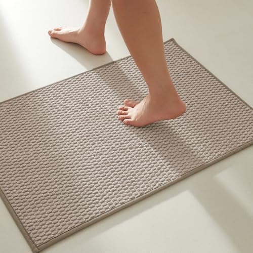 TYUU Bathroom Rugs Non Slip Washable, Super Absorbent Thin Bath Mat Small Quick Dry Low Pile Bathroom Rug, Beige 20"x30" by TYUU