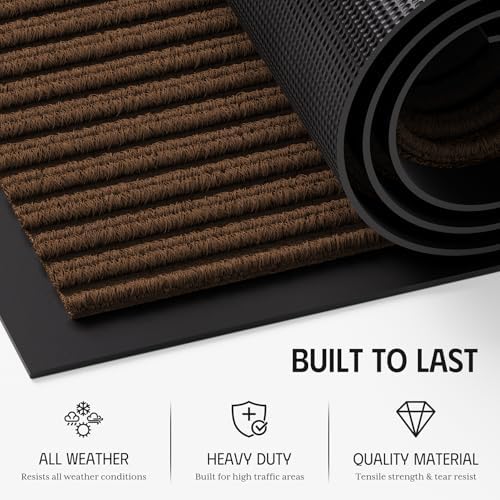Front Door Mat 3' x 5', Dirt Trapper Dog Door Mat for Mud Wet Shoes & Paws, Low Profile Heavy Duty Indoor Outdoor Mats, Absorbent and Fade Resistant, Non-Slip Commercial Floor Mat, Brown - Image 3