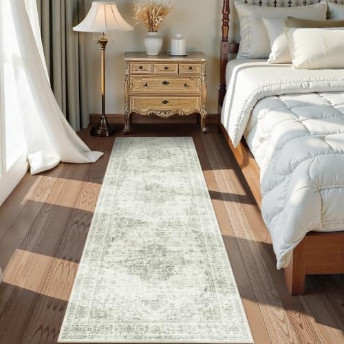2x7 Washable Kitchen Runner Rug Non-Slip Medallion Green Throw Carpet - Image 3