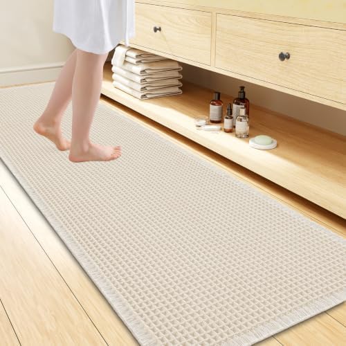 Smiry Waffle Bath Mat 72X24, Soft Absorbent Bathroom Rugs, Cream Beige by Smiry