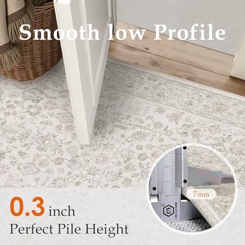 PureCozy 2x6 Beige White Runner Rug Washable Hallway Non Slip Kitchen - Image 2