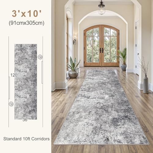 UERMEI 3x10 Washable Runner Rug for Hallway, Non Slip Low Pile Kitchen Carpet, Neutral Modern Abstract Indoor Floor Mat for Entryway Laundry, Kid & Pet Safe High Traffic Area, Grey - Image 4