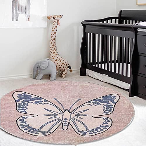 Poowe Round Area Rugs Soft Floor Carpets Non Slip for Bedroom (Round 39.4", Butterfly) - Image 5