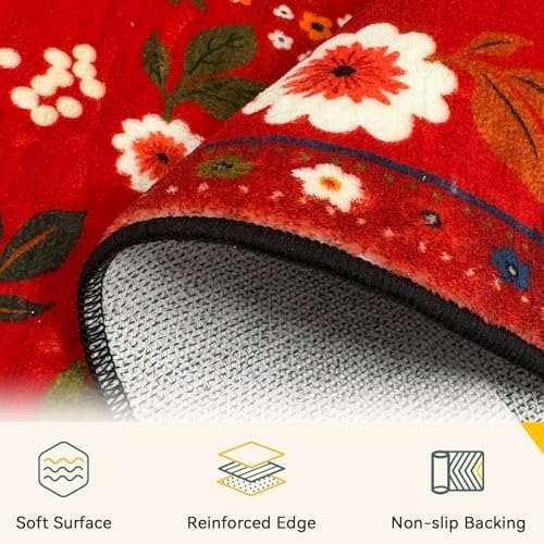 Floral Washable 8x10 Area Rugs Red/Orange - Image 5