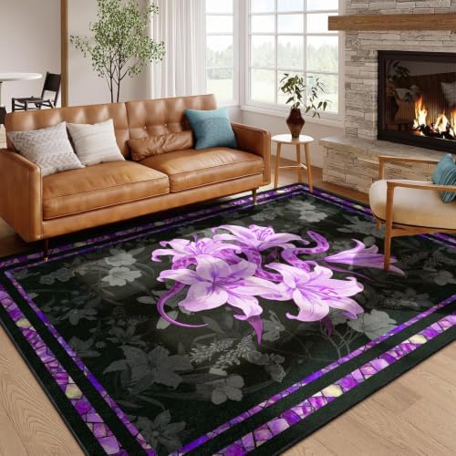 Gothic Snake Area Rug 7x9 Purple Floral Washable Floor Mat by Unknown