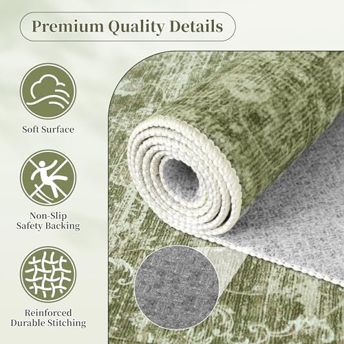 Sage Green 8x10 Living Room Rug, Non Slip Neutral Area Rug for Bedroom - Image 5