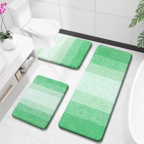 OLANLY Microfiber Bathroom Rugs Sets 3 Piece, Absorbent Bath Mats, Green by OLANLY