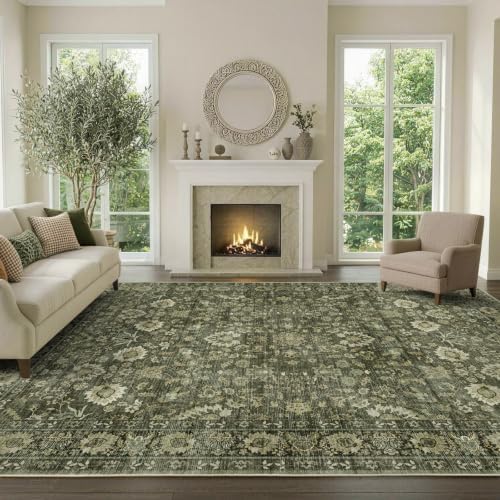 9x12 Ft Extra Large Area Rugs for Living Room, Soft Non-Slip Machine Washable Rug, Vintage Stain Resistant Carpets for Bedroom Nursery Dining Room Home Decor (Green) by Lo%CC%80utiRootHome