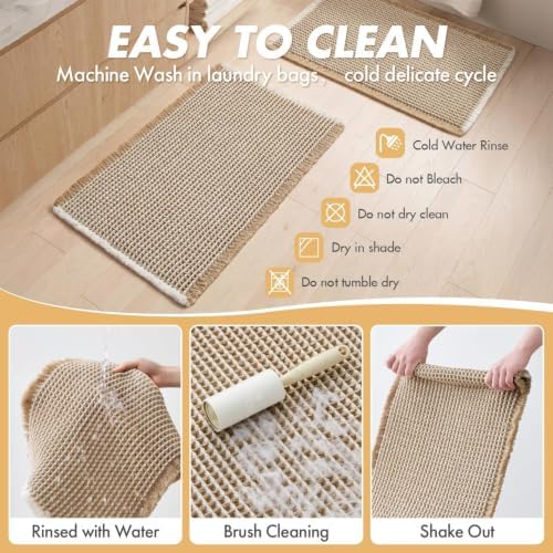 MIULEE Set of 2 Waffle Bathroom Rugs Boho Bath Mat Brown&White 24x36 Inch - Image 6
