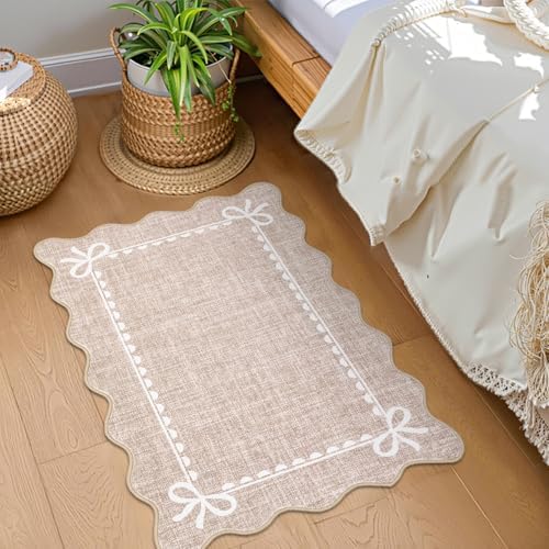 GarveeHome Scalloped Entryway Rug 2x3 Washable Front Door Bow Rug, Camel - Image 3