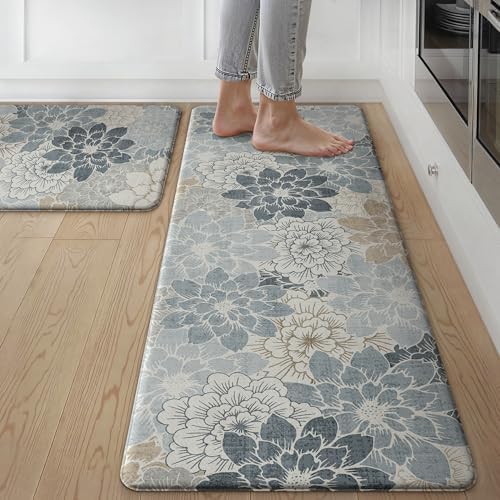 GENIMO Anti Fatigue Kitchen Mats for Floor 2PCS, Standing Rugs, Light Blue by GENIMO