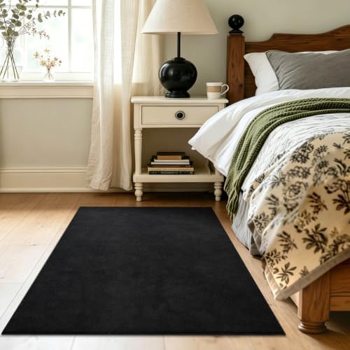 3x5 Black Solid Area Rug Washable Non-Slip Soft Thin for Bedroom Kitchen - Image 4