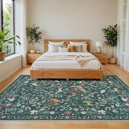 5x7 Area Rugs Boho Floral Washable Living Room Rug Neutral Carpet Nursery - Image 3