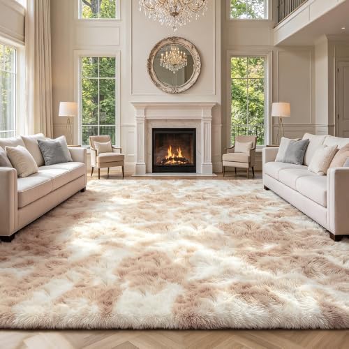 10X14 Large Area Rugs for Living Room Bedroom,Big Shag Rug for Bedroom Dorm,Soft Fluffy Indoor Carpet Plush Rugs for Living Room Home Decor,Camel by Boshengya