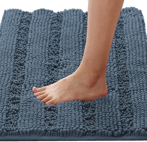 H.VERSAILTEX Bath Mats for Bathroom Non Slip Thick Chenille Striped Bath Rug Absorbent Fluffy Soft Shaggy Rugs Washable Dry Fast Plush Mats for Indoor, Bath Room, Tub - 17" x 24", Blue Indigo by HVERSAILTEX
