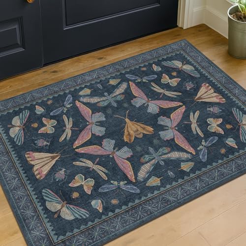 Dark Blue 2x3 Small Rugs for Bathroom Non Slip, Washable Vintage Boho Insect Rug for Kitchen Floor, Entryway Indoor, Powder Room, House Decor Aesthetic, Low Pile Non Slip Carpet - Image 6