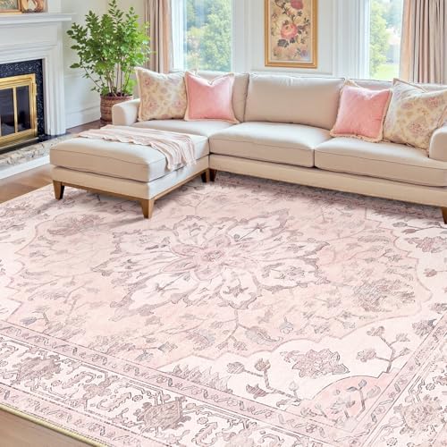 RELEANY Washable Area Rug, 7'x9', Pink by RELEANY