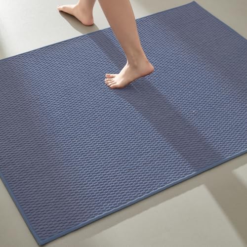 TYUU Large Bathroom Rugs Non Slip Washable Bath Rugs Super Absorbent Bathroom Rug Thin Quick Dry Low Pile Bath Mats, Denim Blue 36"x60" by TYUU