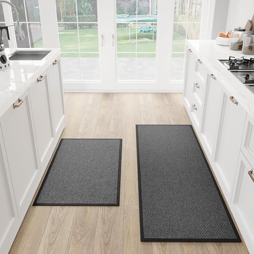 SUMLANS Kitchen Mats Set of 2 PCS for Floor, Washable Non Slip Rugs, Black by SUMLANS