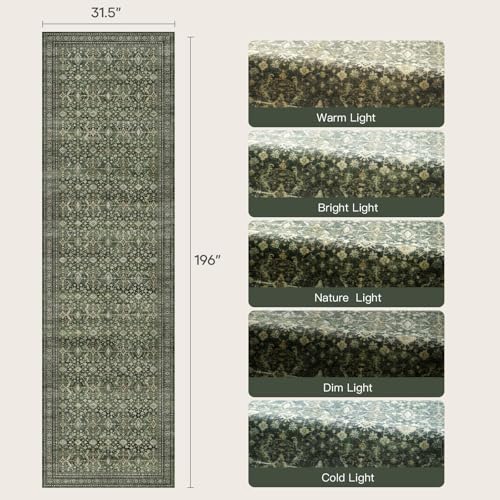 2'6"x14' Area Rugs for Hallways, Green Washable Non-Slip Kitchen Runner Rug - Image 2