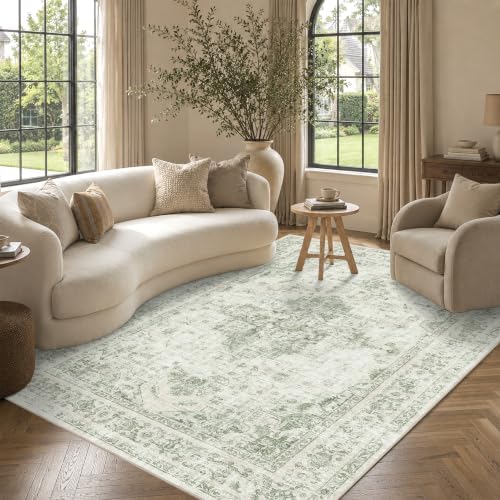 5x8 Washable Bedroom Area Rug Non-Slip Medallion Green Throw Carpet by HOME