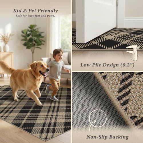 Easy Jute 2x3 Entryway Rug, Black Plaid Washable Non Slip Farmhouse - Image 5