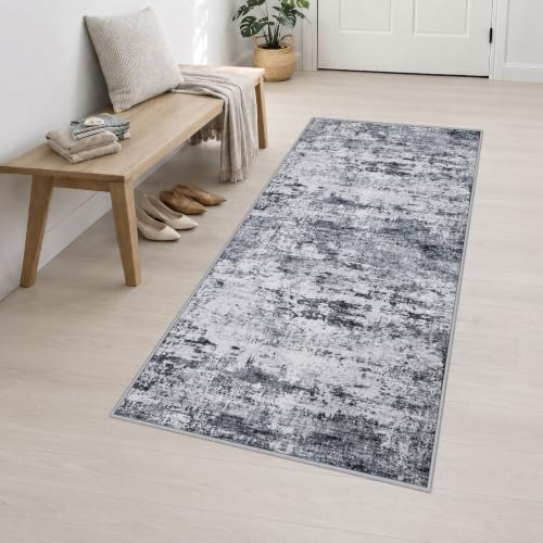 3x8 Washable Runner Rug：Modern Abstract Kitchen Soft Carpet Grey - Image 3