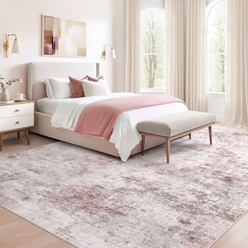 UERMEI 6x9 Washable Area Rug - Neutral Modern Abstract Living Room Rugs, Non-Slip Soft Large Indoor Floor Carpet for Bedroom Home Office & Under Dining Table Decor, Pink Grey - Image 5
