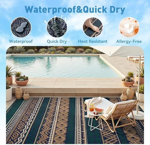 MontVoo Outdoor Rug Carpet Waterproof-Patio Rug Mat 5x8 Reversible RV Outdoor Camping Rugs Picnic Beach Mats Plastic Straw Outside Rugs for Balcony Porch Pool Deck Boho Patio Decor - Image 2