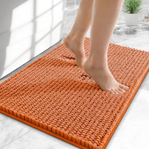 OLANLY Thick Chenille Small Bathroom Rugs 24x16, Absorbent Bath Mat, Clay by OLANLY