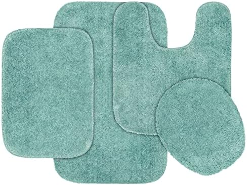 Garland Rug Traditional Nylon Washable Sea Foam 4 Piece Set - Lid, Contour, 2 Bath Rugs - Soft, Absorbent, and Stylish for Your Bathroom by Garland+Rug