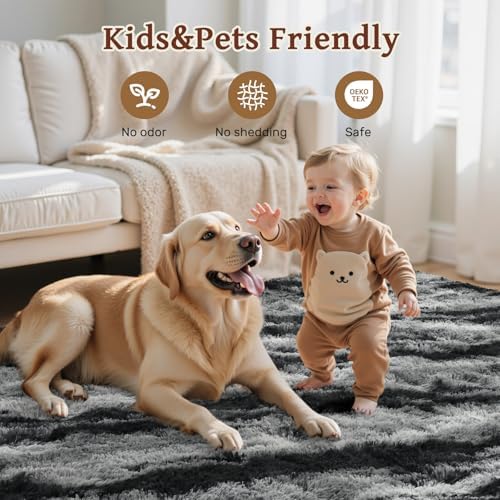 Area Rugs for Living Room 6x9 Feet, Soft Fluffy Shagg Plush Bedroom Rug Non-Slip,Large Carpet for Nursery Kids Dorm Home Decor Zebra Black - Image 5