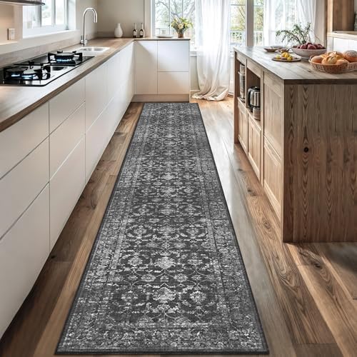 2x12 Washable Kitchen Runner Rug Non-Slip Vintage Black Throw Carpet by HOME