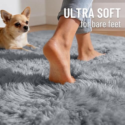 OLANLY Area Rugs for Living Room Bedroom, Machine Washable 4x5.9 ft Soft Fluffy Shaggy Bedside Rug, Indoor Floor Carpet for Kids Girls and Boys, Dorms, Nursery Rooms, Home Decor, Silver Grey - Image 4