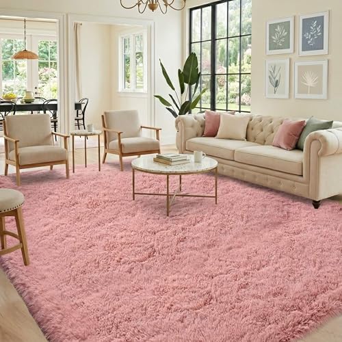 8x10 Ft Blush Pink Fluffy Area Rug for Living Room, Washable - Image 5
