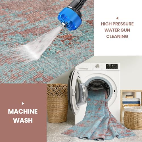 8x10 Washable Area Rugs for Living Room,Bedroom,Dining Room- Blue Red - Image 3