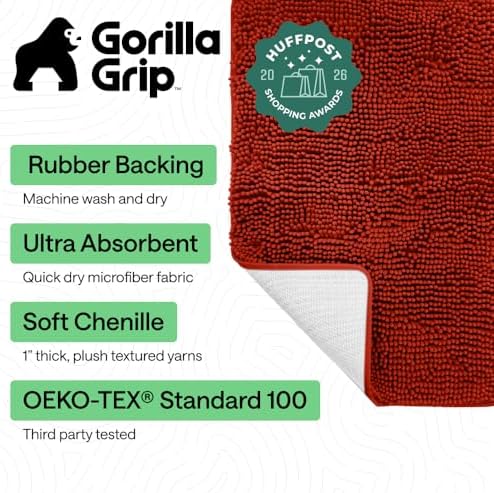 GORILLA GRIP Bath Rug Mat for Bathroom, Thick Chenille, 24x17 Sunset Orange - Image 2