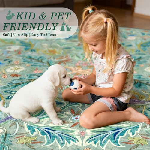 nesrt Washable 8'x10' Living Room Area Rug, Boho Jungle Bird Floral Large Indoor Rug, Soft Non-Slip Decorative Rug for Dining Room, Bedroom, Home Study, Game Room and Farmhouse Decor (Green) - Image 5