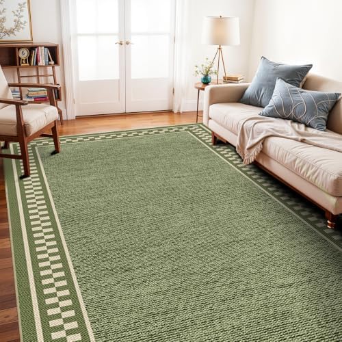 Faux Linen Washable Rug Smooth Breathable Floor Mat 5x10 Green by WIEVEDENS