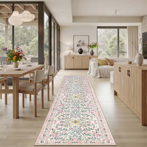 PLHXFR 2x5 Washable Runner Rug：Floral Indoor Kitchen Carpet Pink Green - Image 4