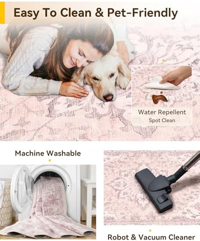 RELEANY Washable Area Rug, Square 10'x10', Pink - Image 3